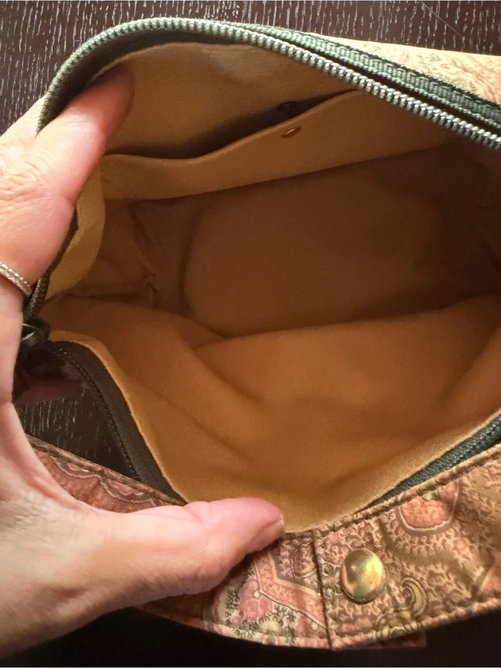 Etro Peach Paisley Cosmetic Pouch with Green Zip